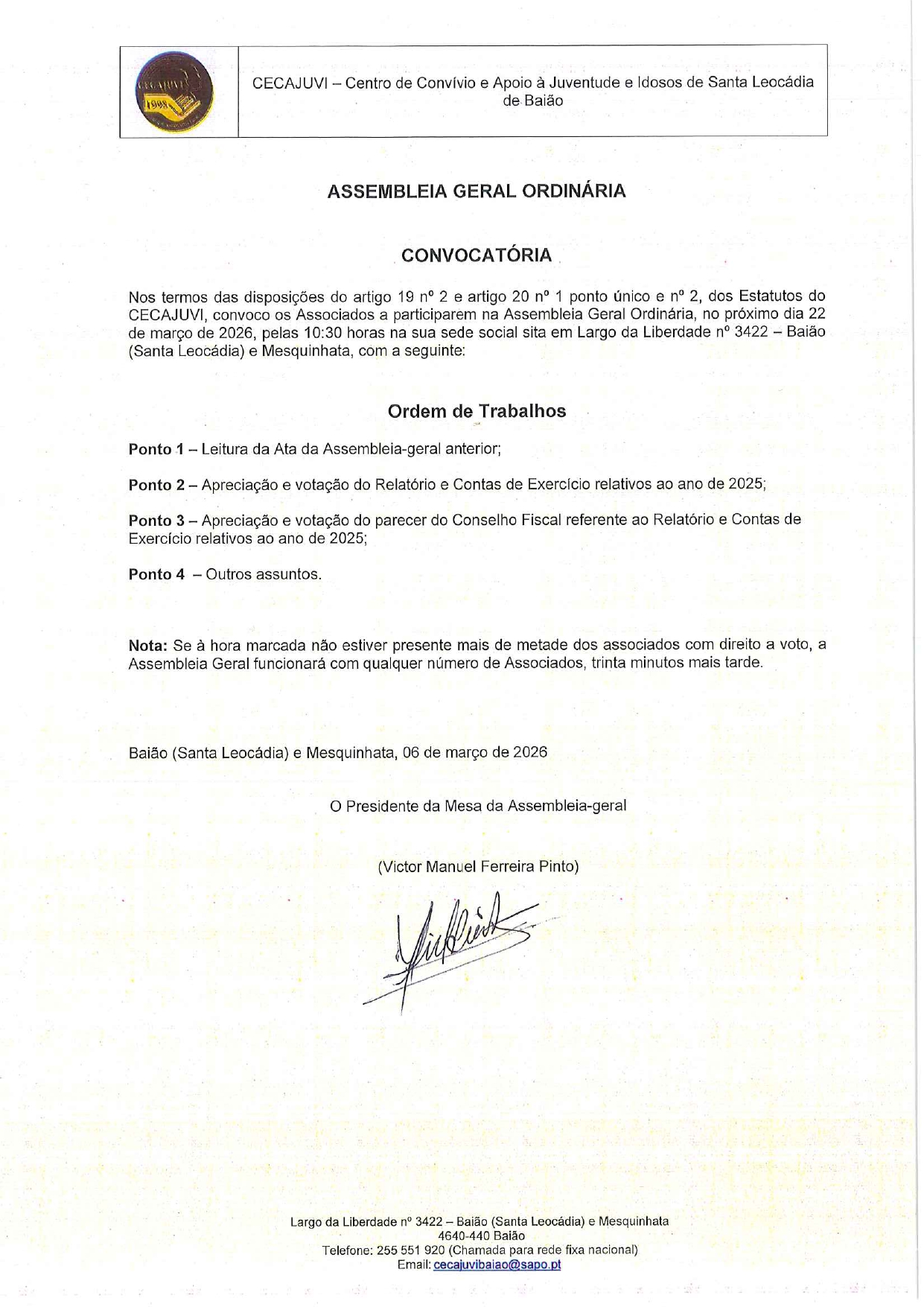 Convocatória Assembleia Geral Ordinária